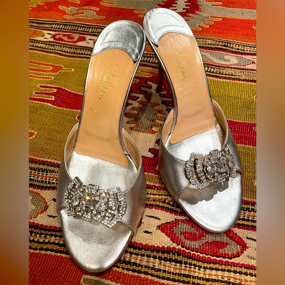 Cole Haan Silver Stilettos with Jewel Embellishment size 8